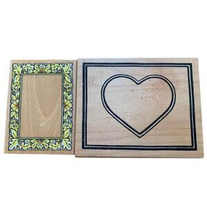 Wooden Rubber Stamp Set Heart & Floral Frame Designs Craft Tools
